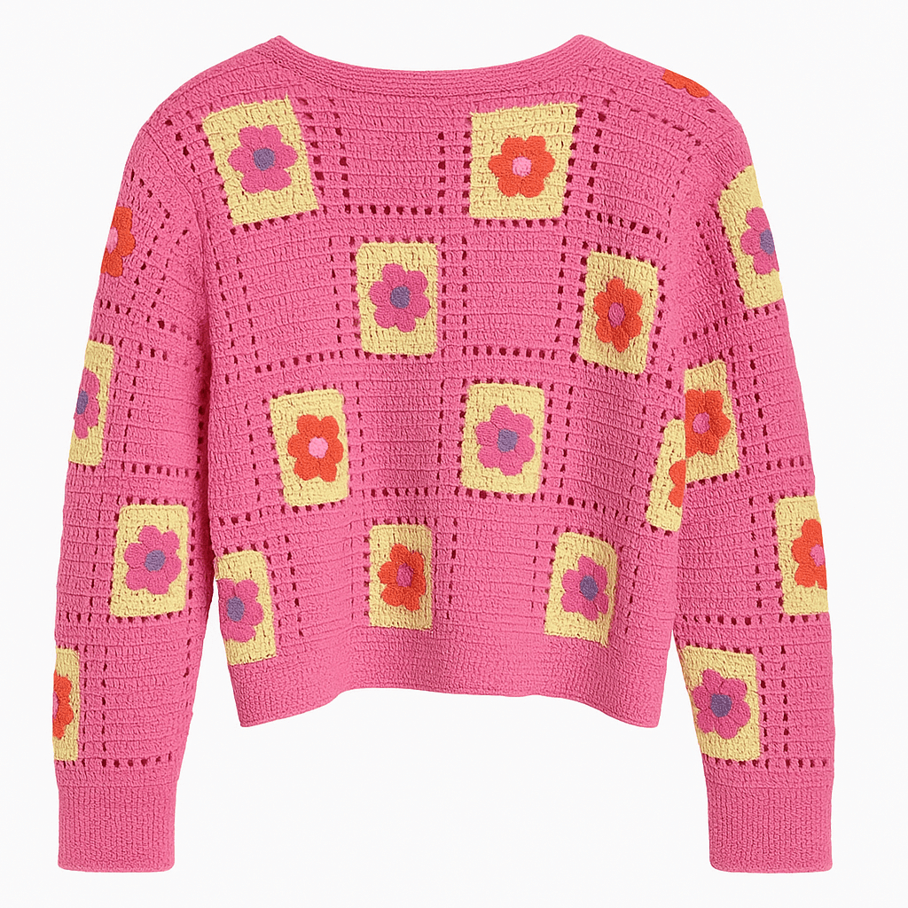 Crochet Flower Cardigan – Navy Blue - KOREO