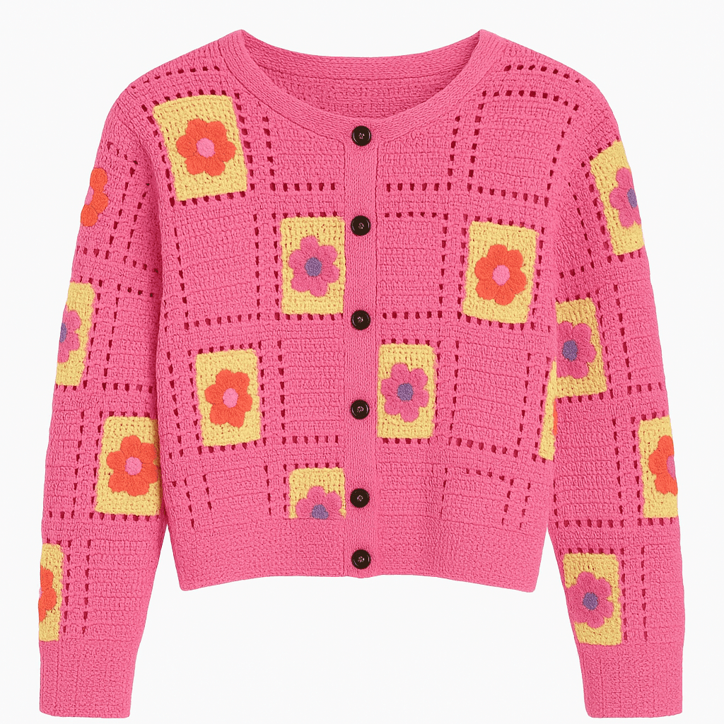Crochet Flower Cardigan – Navy Blue - KOREO